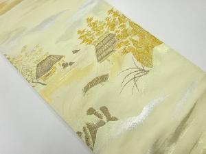 アンティーク　家屋風景模様織出し袋帯（材料）